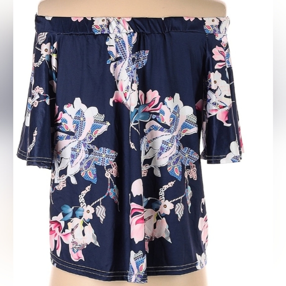 Style Dome Blue Floral Off The Shoulder Blouse,  Sz L NWT - Picture 4 of 8